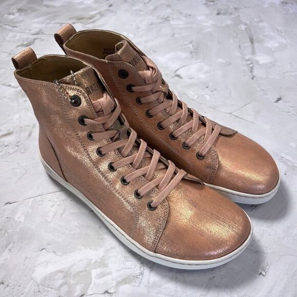 NEW Birkenstock Bartlett Metallic Rose High Top Sneakers SIZE 38 US 7 Narrow NIB - Picture 1 of 11